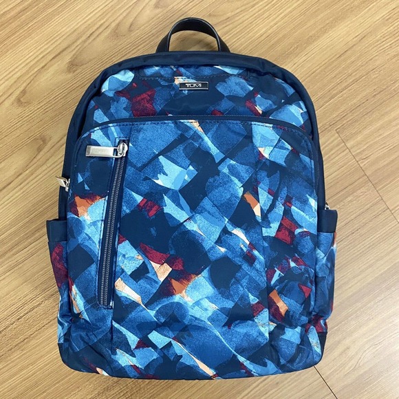 TUMI Margarita Nylon Backpack Small Leather Trim Blue Abstract Print Bag Tumi Nylon Margarita Backpack - Red Backpacks, Handbags  main image 4